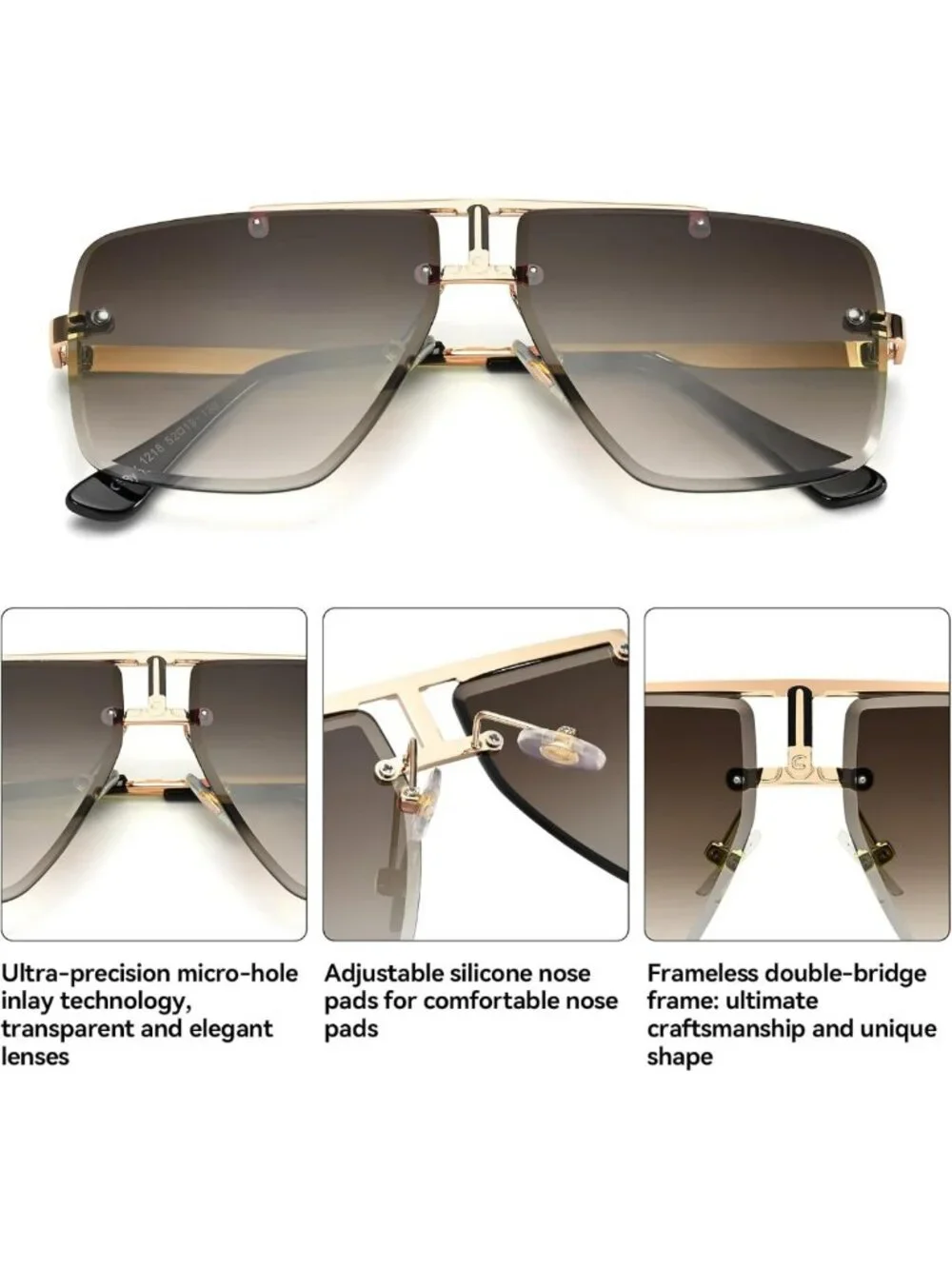 Trendy Oversized Square Sunglasses for Men - UV400 Tinted Lens, Gold Frame